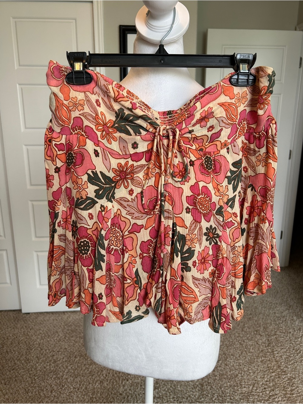 FREE PEOPLE Ellie Mini Skort in Sand Combo Pink Flowers Festival Size Medium